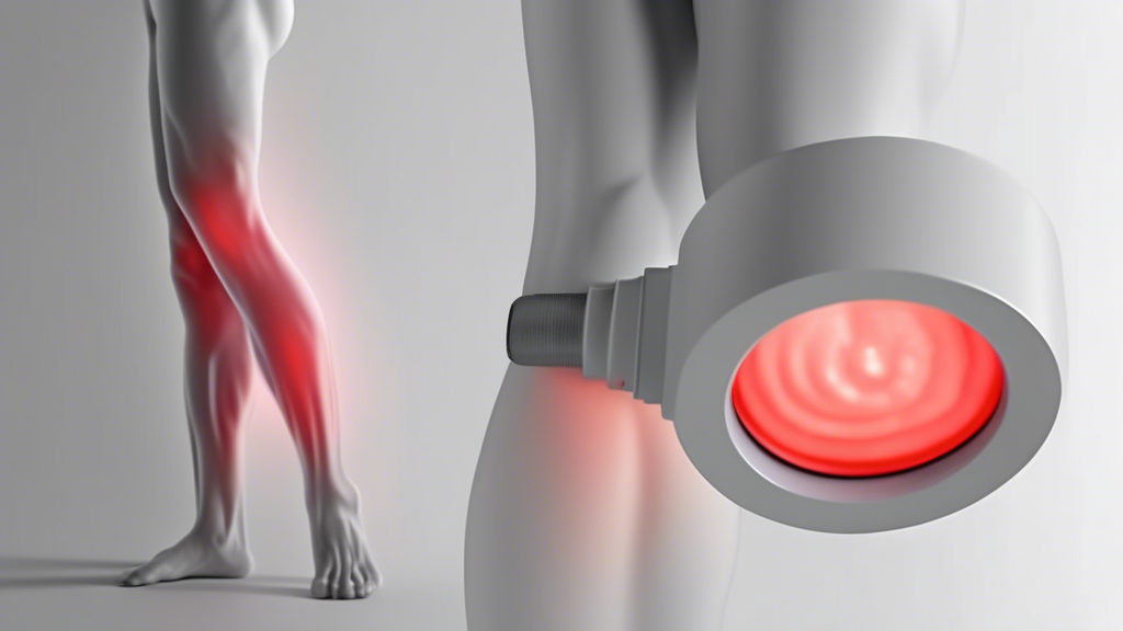 Infrared lamp emitting red light illuminating a body part, promoting pain relief and blood circulation