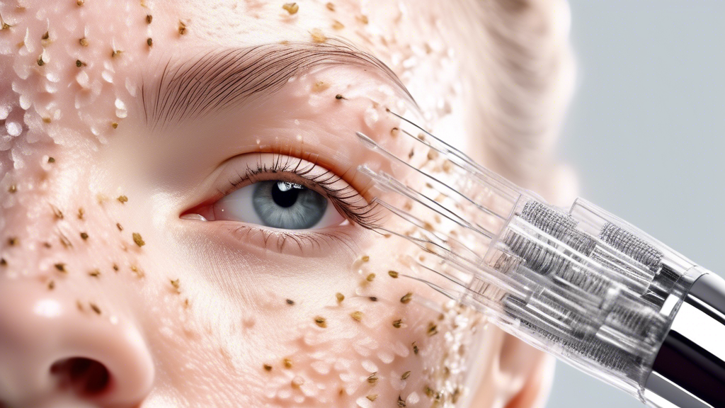 A roller covered in tiny needles gently pressed against a person's face, causing the skin to become visibly rejuvenated and radiant. The image should conve